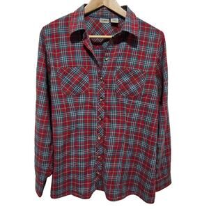 LL Bean Midweight Flannel Plaid Western RusticButton Up Shirt Women's Medium